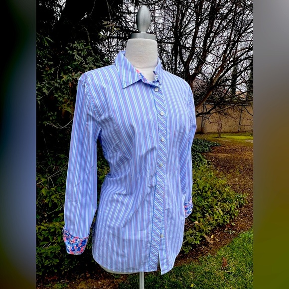 Talbots Tops - TALBOTS Striped Button-Up Shirt with Floral Cuffs🌺(TALBOTS)